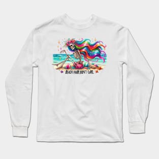 Beach Hair Don't Care Vibrant Skeleton Summer Vibe Mermaid Long Sleeve T-Shirt